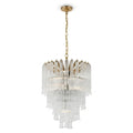 Front View of Modern Medium Multi-Tier Fluted Art Glass Chandelier Studio Shot