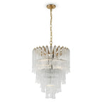Front View of Modern Medium Multi-Tier Fluted Art Glass Chandelier Studio Shot