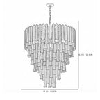 Modern Large Multi-Tier Fluted Art Glass Chandelier Line Art Dimension Diagram
