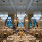Modern Brass Multi-Tier Chandeliers in Luxury Banquet Hall Setting
