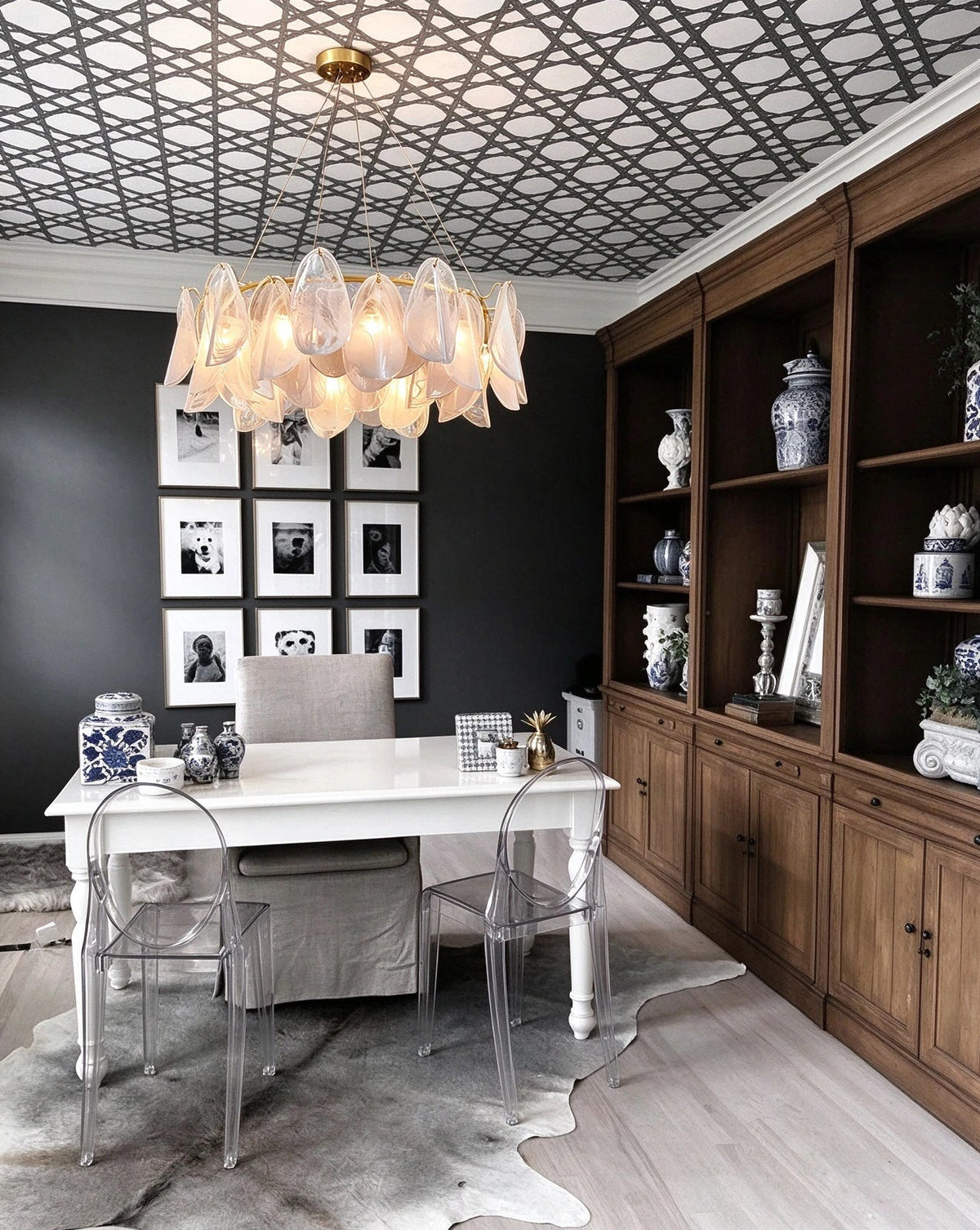 Modern Crystal Irregular Disc Art Glass Chandelier in Home Office Study Space