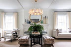 Modern Brass Crystal Irregular Disc Chandelier in Bright Living Room