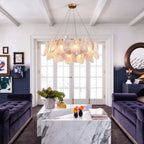 Modern Crystal Irregular Disc Art Glass Chandelier in Formal Living Room
