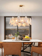 Modern Crystal Irregular Disc Art Glass Chandelier in Cozy Dining Space