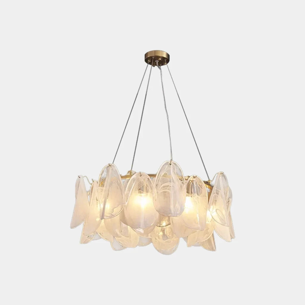 Illuminated Modern Crystal Irregular Disc Art Glass Chandelier Studio Display