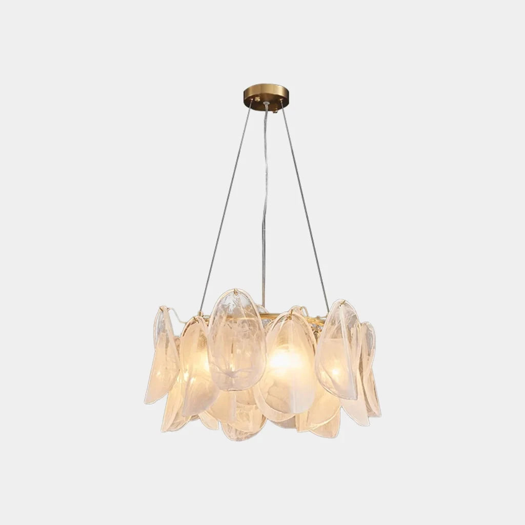 Illuminated Modern Brass Crystal Irregular Disc Chandelier Studio Shot