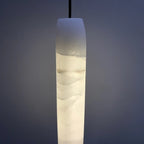 Front View of Illuminated Modern Cylindrical Alabaster Pendant Light