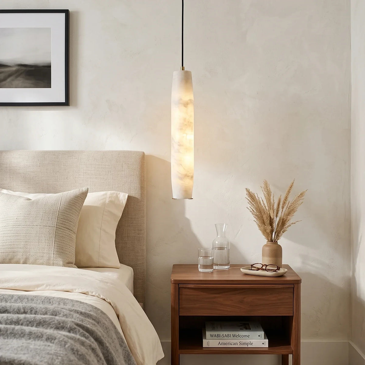 Modern Art Glass Pendant Light in Master Bedroom Setting