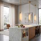 Modern Alabaster Art Glass Pendant Lights Over Kitchen Island