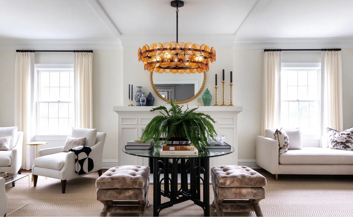 Modern Amber Round Disc Art Glass Chandelier in Grand Hallway Foyer