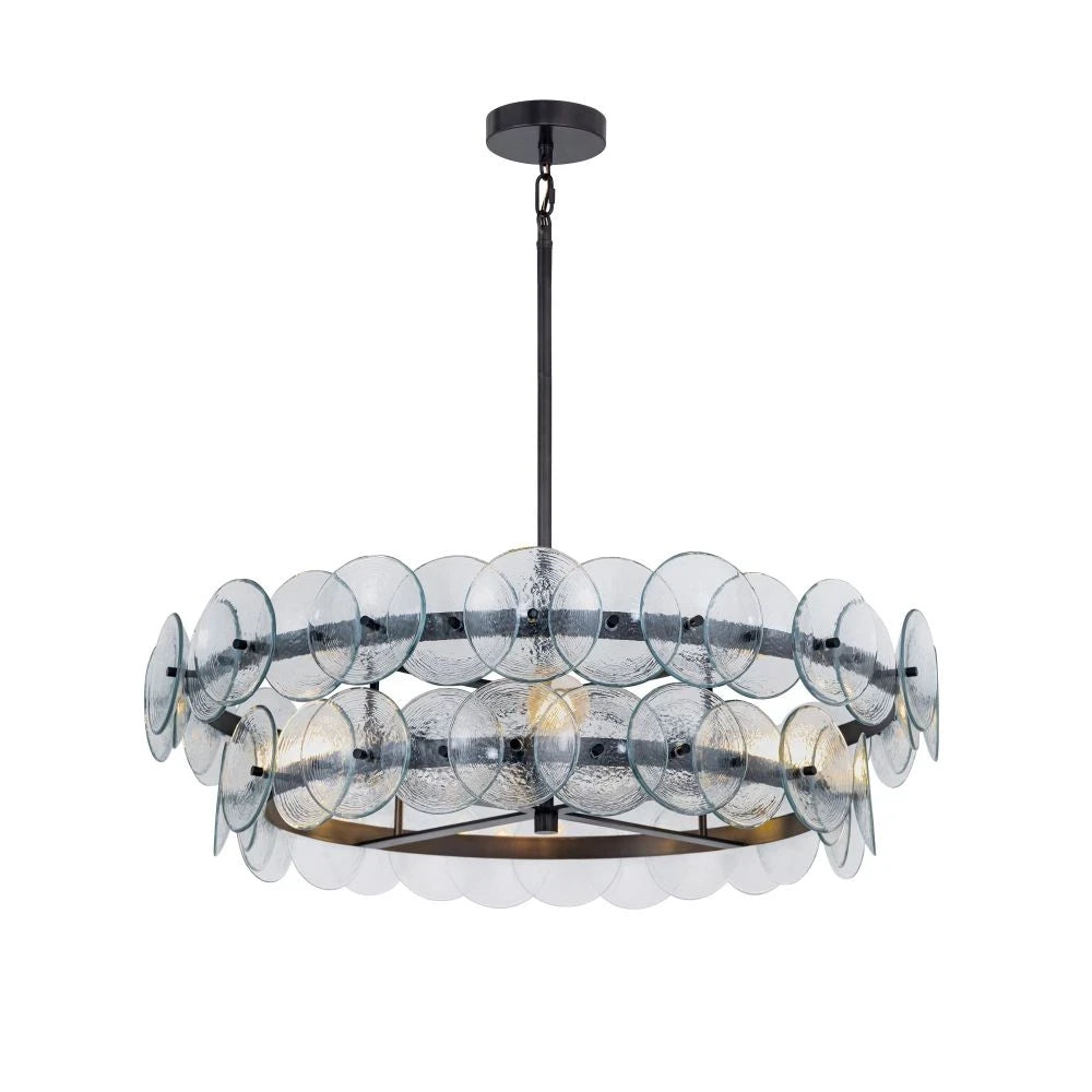 Illuminated Modern Smoked Grey and Black Round Disc Chandelier Studio Display
