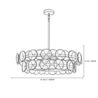 Modern Amber Round Disc Art Glass Semi-Flush Mount Chandelier Line Art Dimension Diagram