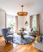 Modern Amber Round Disc Art Glass Chandelier in Stylish Sitting Area