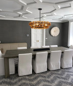 Modern Antique Brass Amber Disc Chandelier in Luxury Dining Area