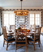 Modern Amber Round Disc Art Glass Chandelier Over Round Dining Table