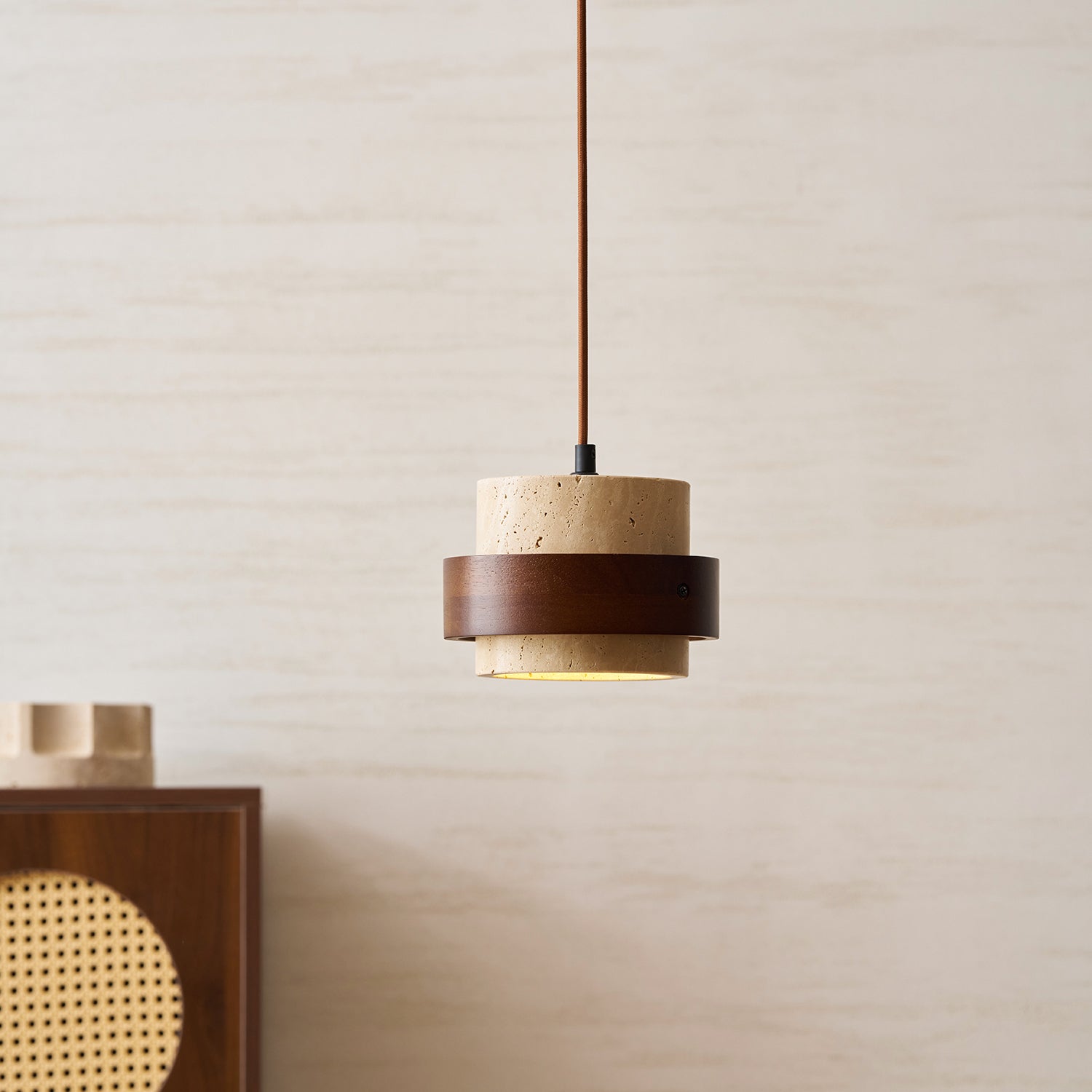 Travertine Wood Band Pendant Lamp