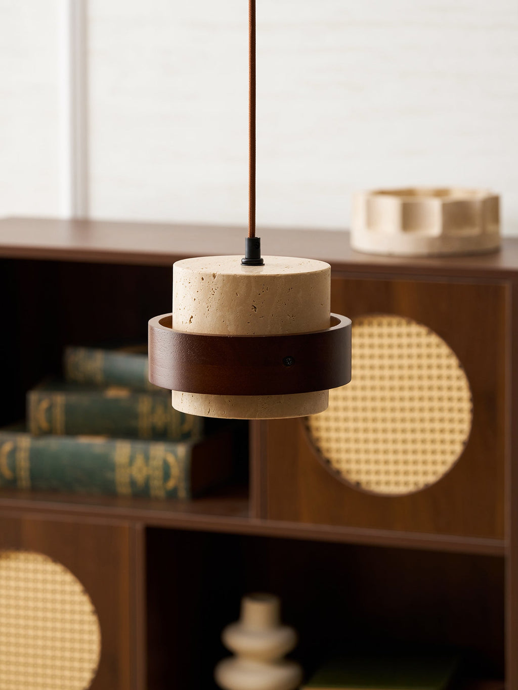 Travertine Wood Band Pendant Lamp