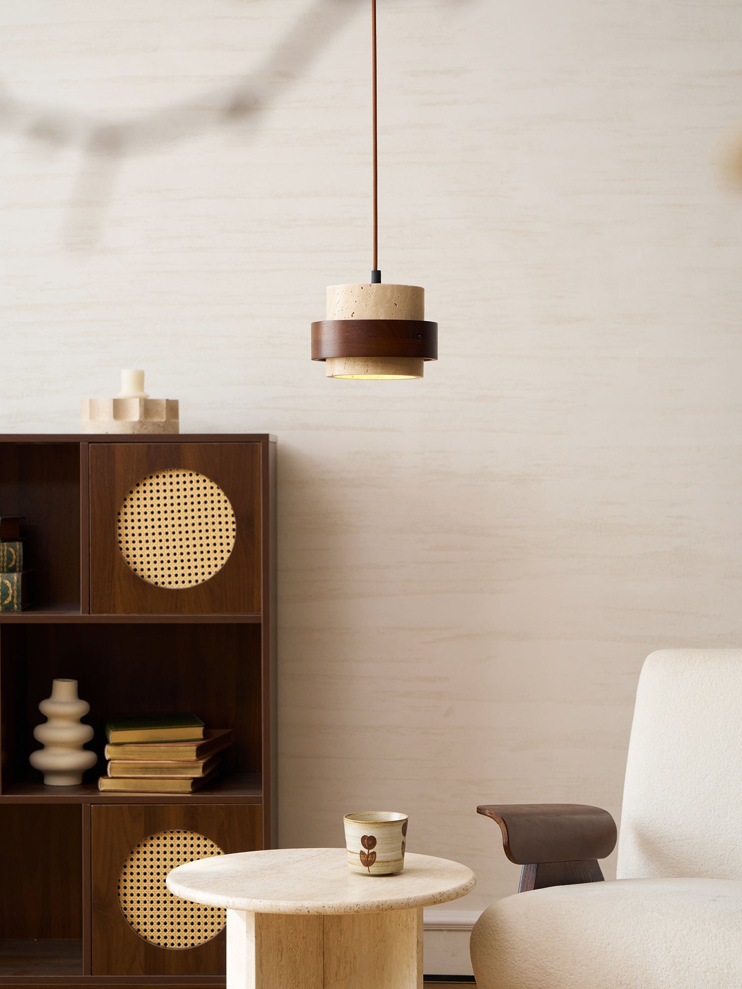 Travertine Wood Band Pendant Lamp