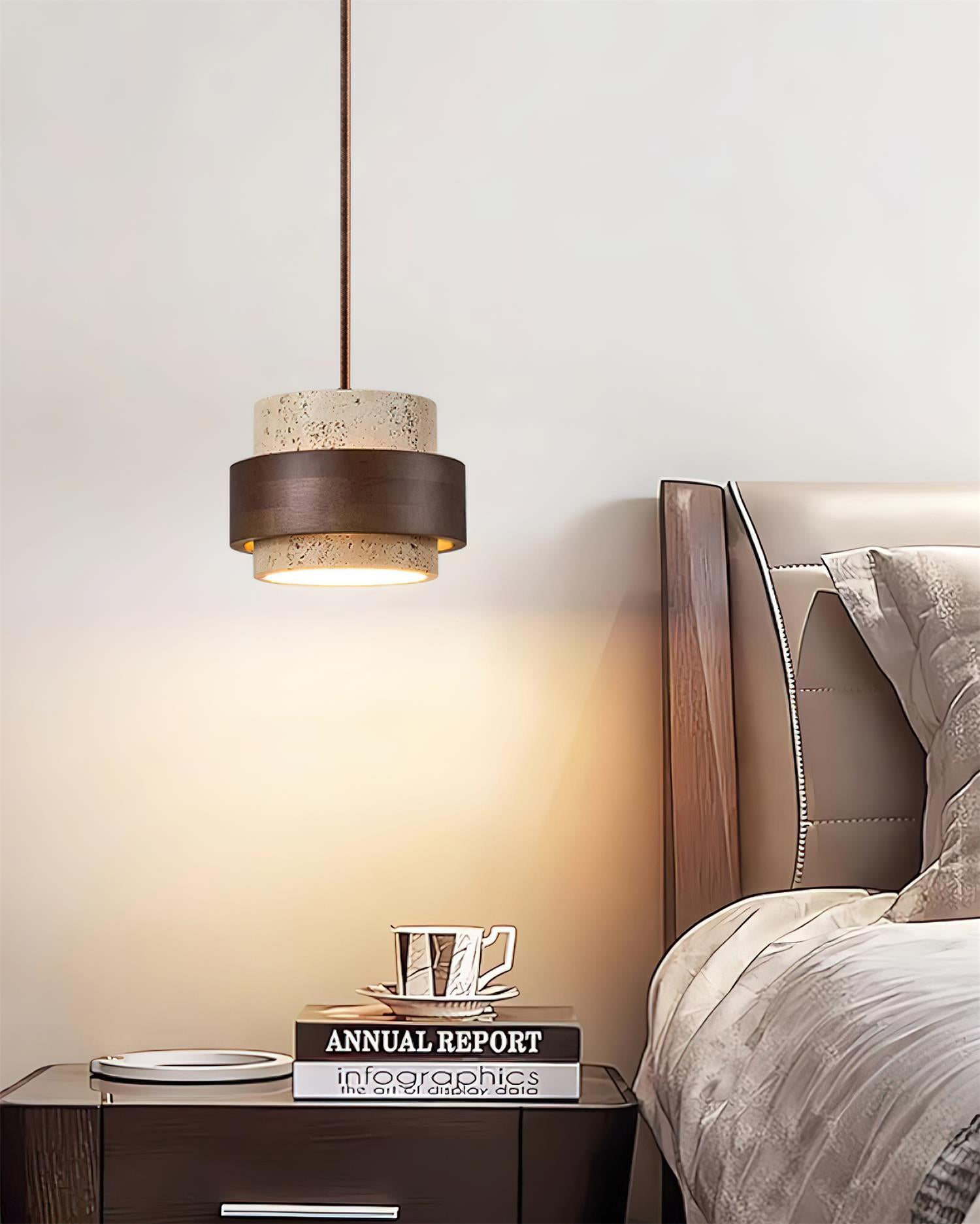 Travertine Wood Band Pendant Lamp