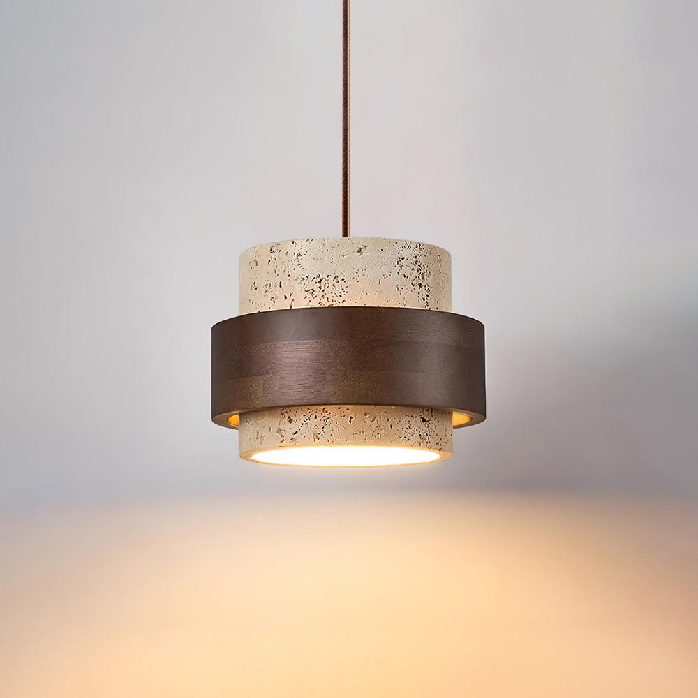 Travertine Wood Band Pendant Lamp