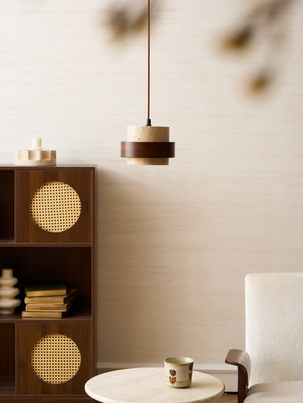 Travertine Wood Band Pendant Lamp