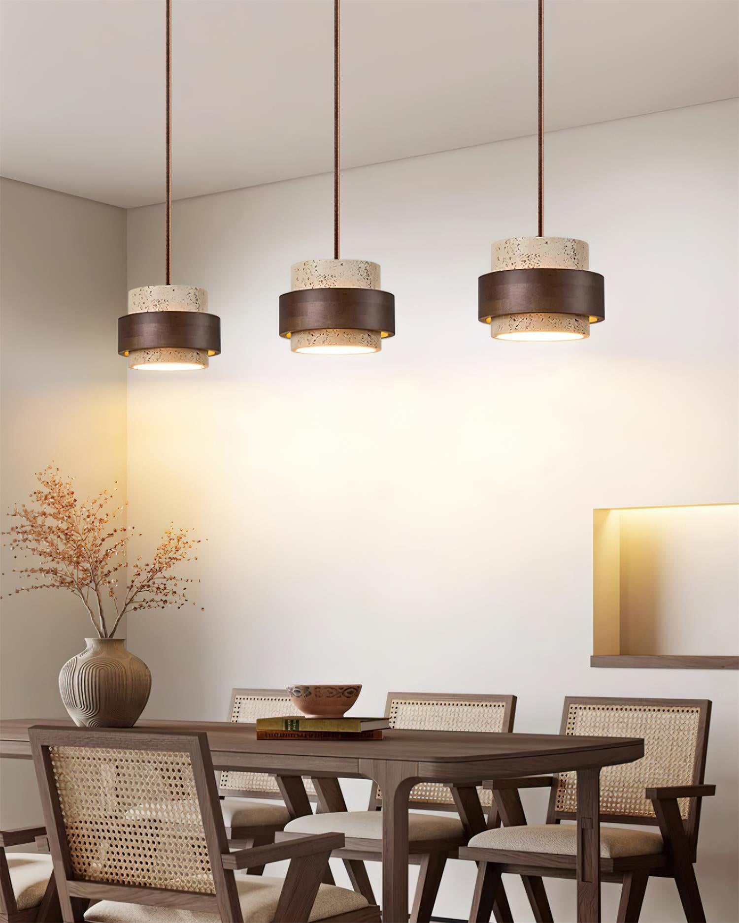 Travertine Wood Band Pendant Lamp