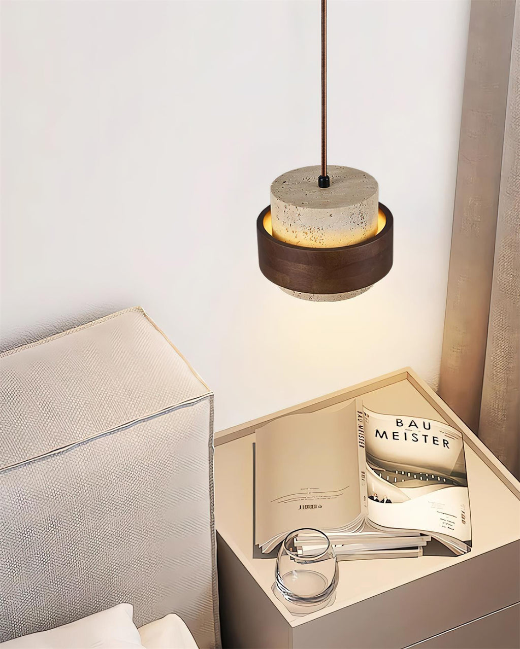 Travertine Wood Band Pendant Lamp