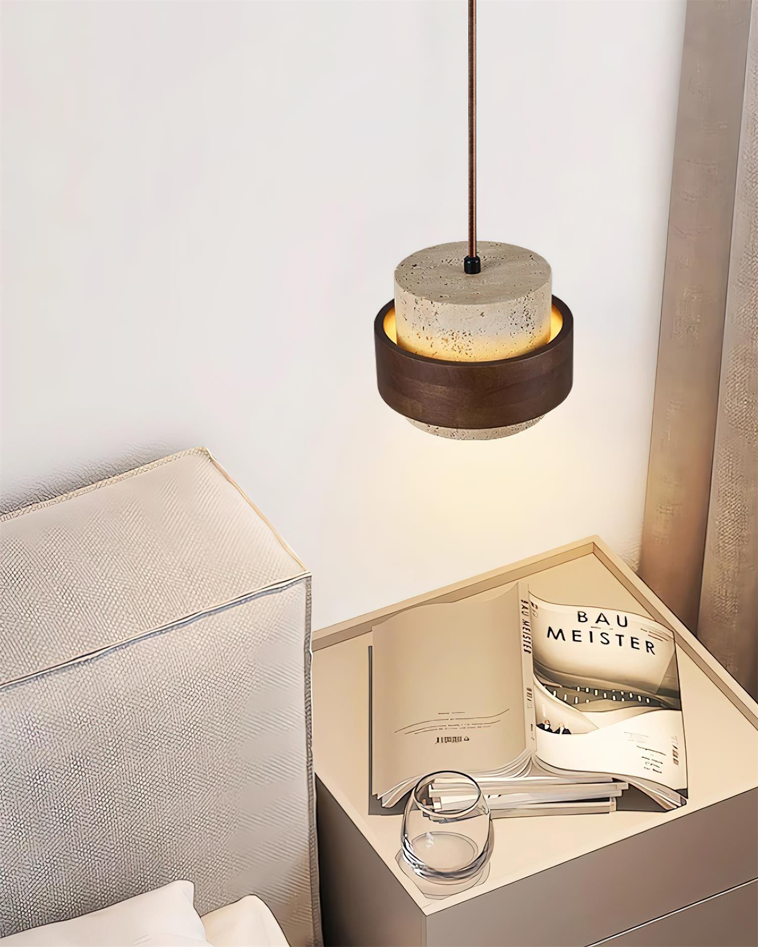Travertine Wood Band Pendant Lamp