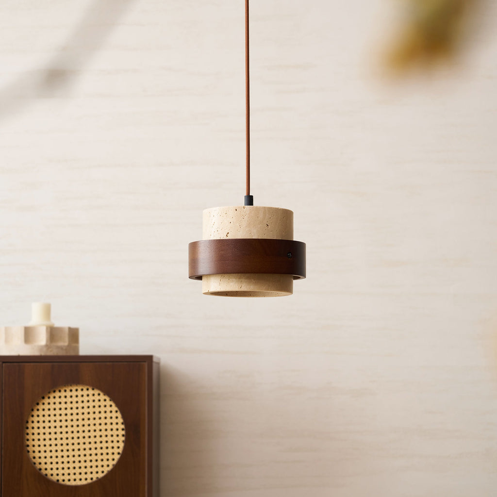 Travertine Wood Band Pendant Lamp