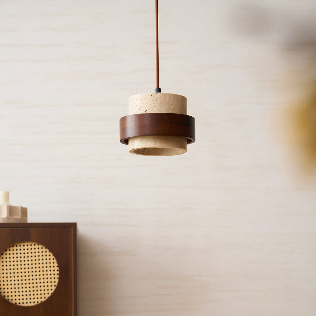 Travertine Wood Band Pendant Lamp