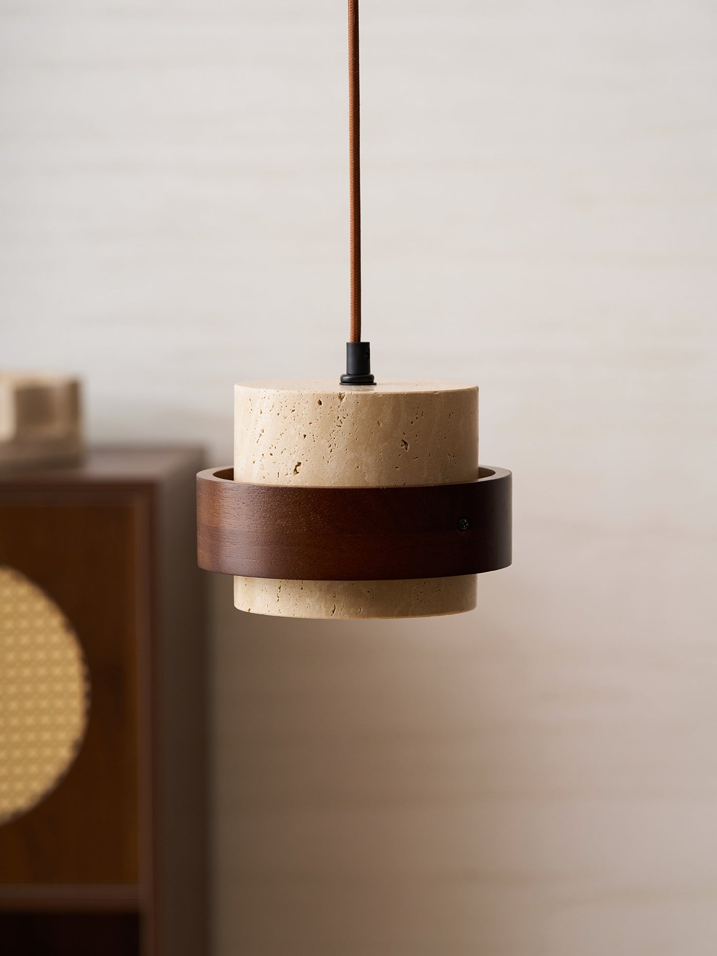 Travertine Wood Band Pendant Lamp