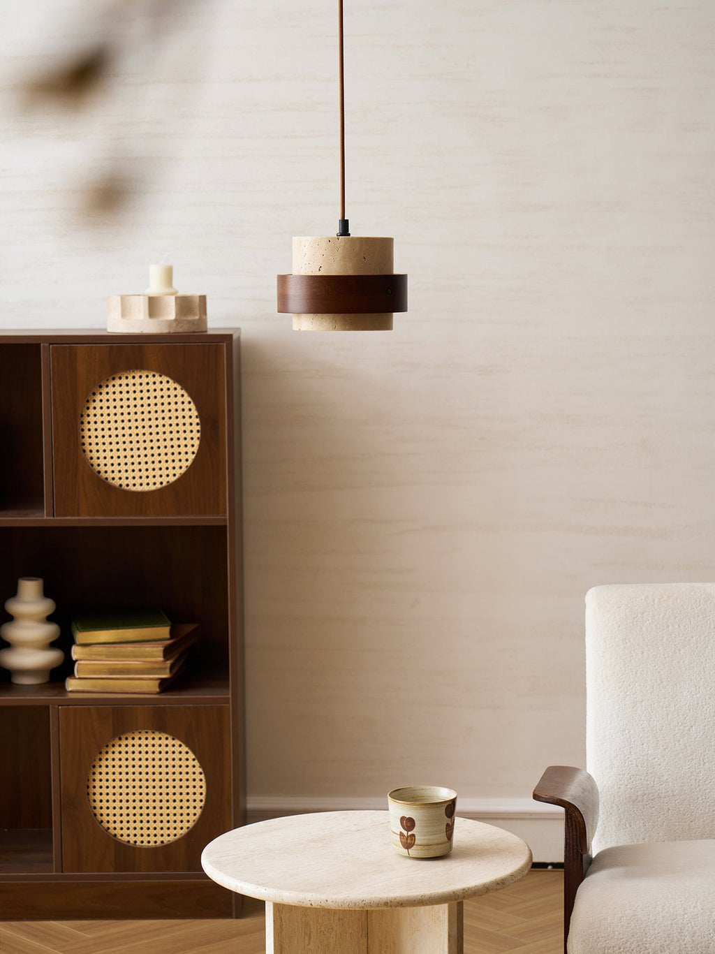 Travertine Wood Band Pendant Lamp