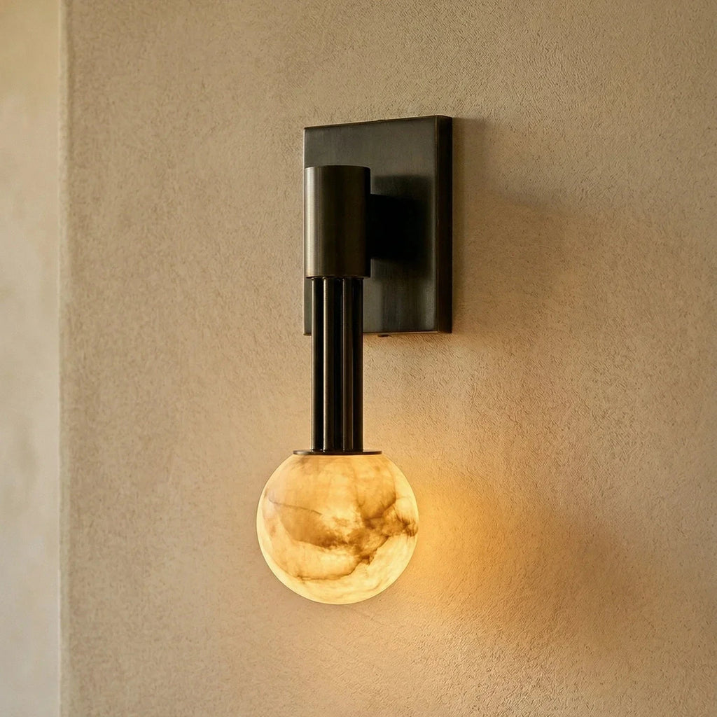 Modern Globe Alabaster Wall Light Illuminating Corner Nook