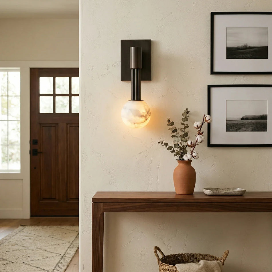 Columnar Obra Spherical Alabaster Wall Lamp