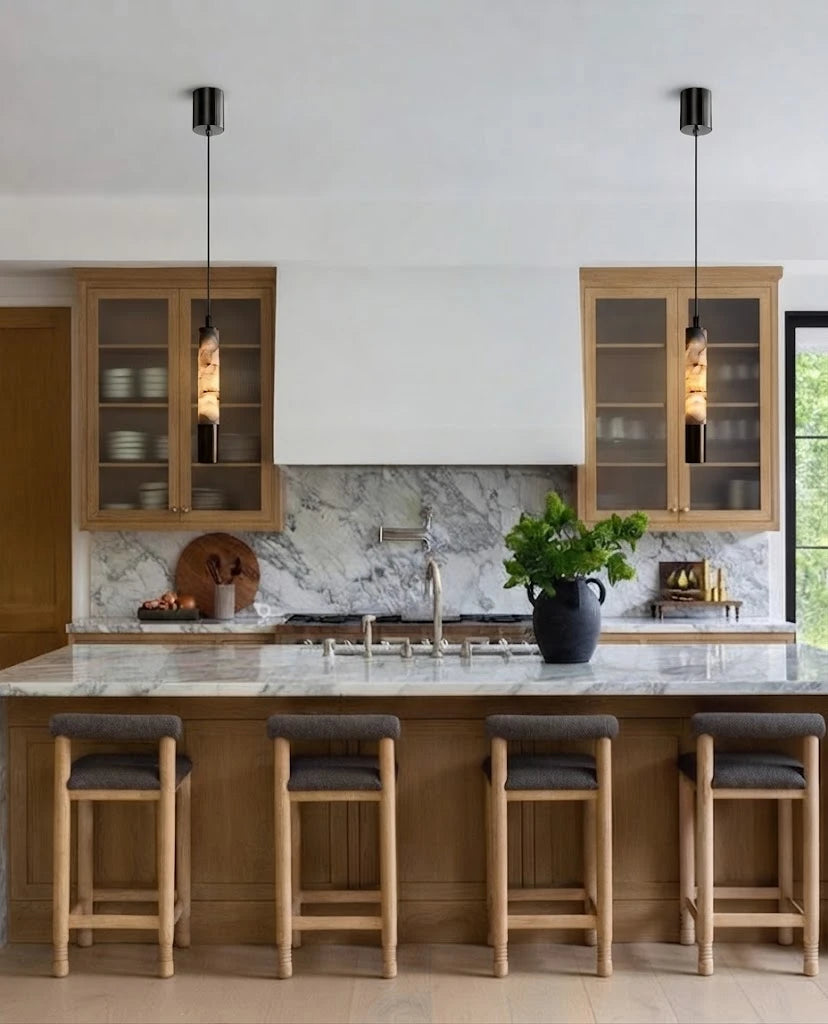 Modern Alabaster Art Glass Pendant Light Over Kitchen Counter