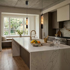 Modern Cylindrical Alabaster Pendant Light in Contemporary Kitchen