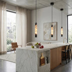 Modern Alabaster Art Glass Pendant Light Over Dining and Kitchen Area