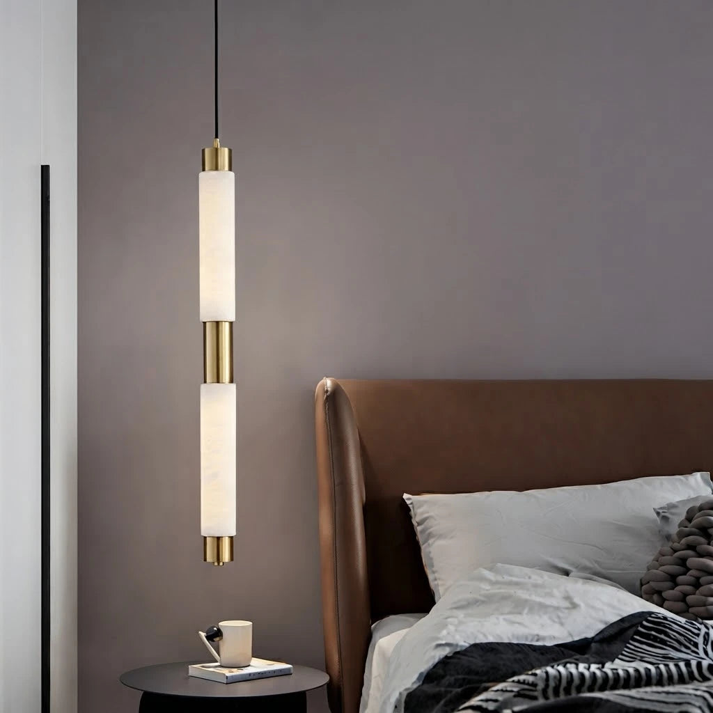 Modern Multi-Tier Alabaster Pendant Light in Master Bedroom Setting