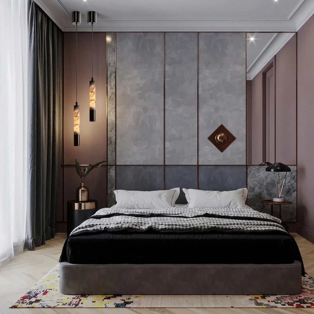 Modern Alabaster Art Glass Pendant Light in Master Bedroom Interior