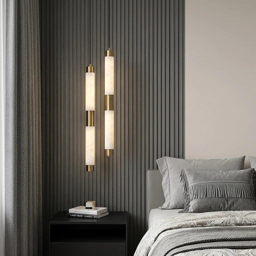 Modern Multi-Tier Alabaster Pendant Lights in Contemporary Bedroom