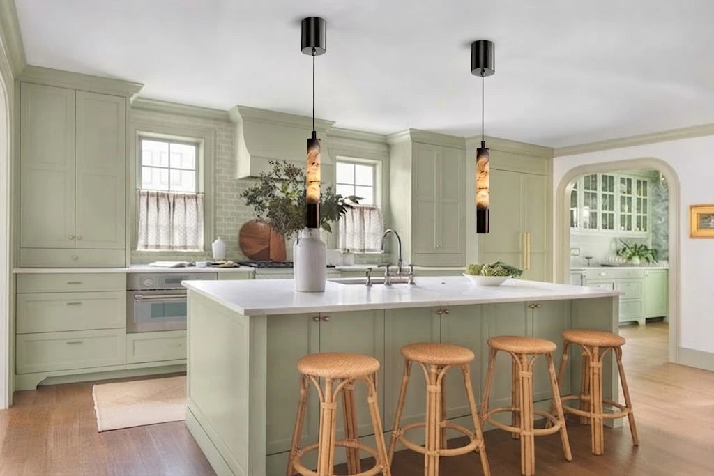 Modern Alabaster Art Glass Pendant Lights in Country Kitchen