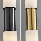Close Up View of Black and Brass Metal Connectors on Alabaster Pendant