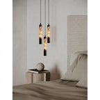 Modern Cylindrical Alabaster Pendant Light Over Bedroom Nightstand