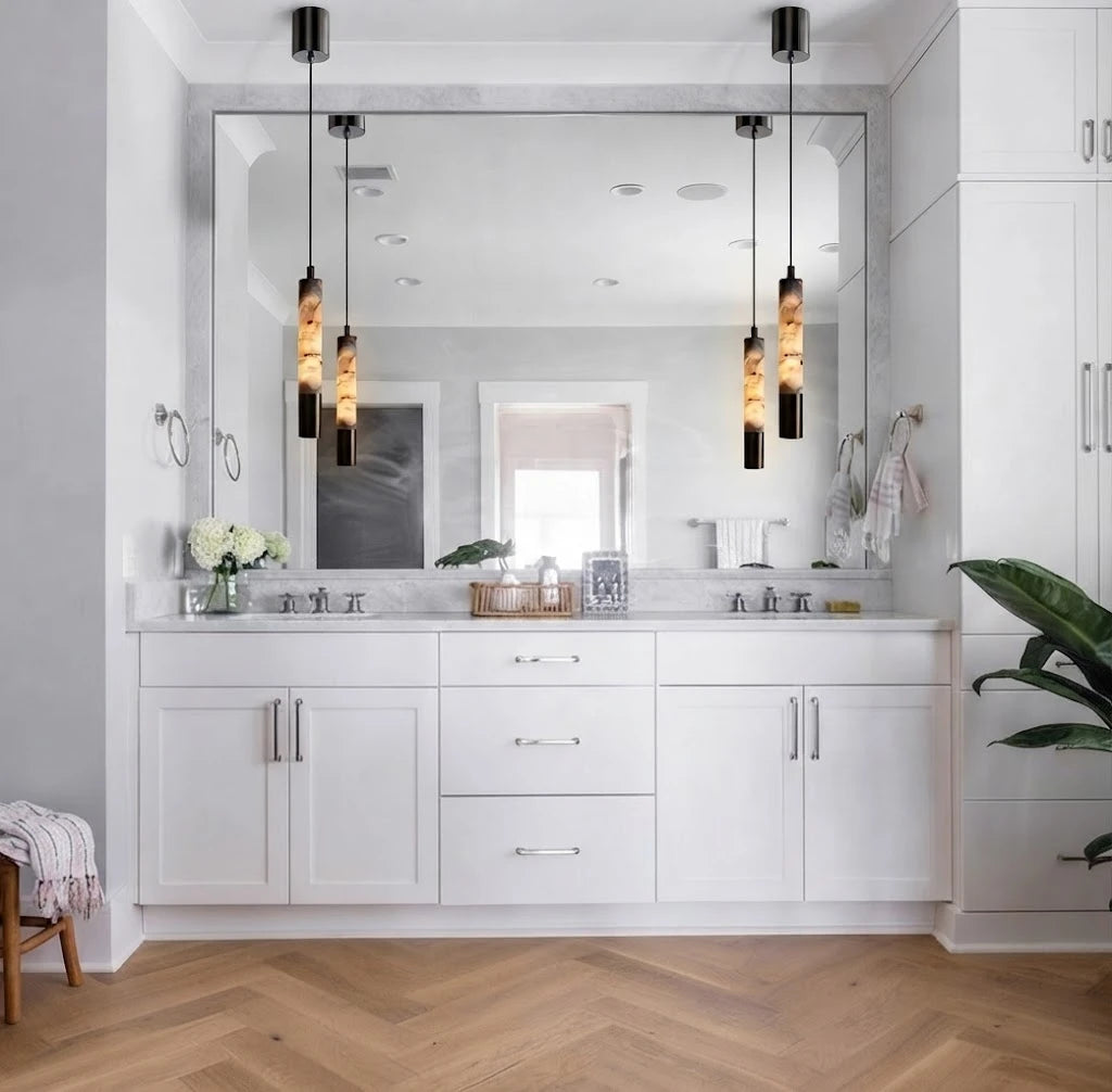 Modern Alabaster Art Glass Pendant Lights in Luxury Bathroom Vanity