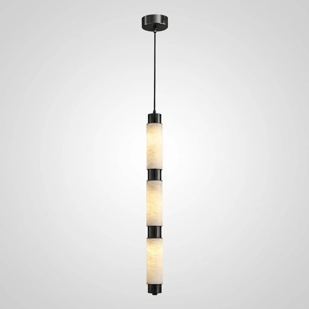 Illuminated Modern Long Alabaster Pendant Light Studio Display