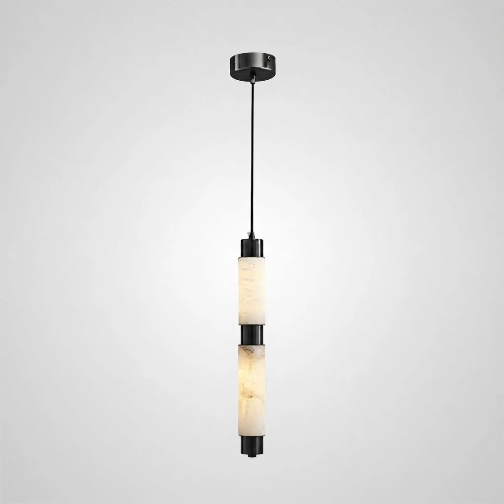 Illuminated Modern Multi-Tier Alabaster Pendant Light with Black Hardware