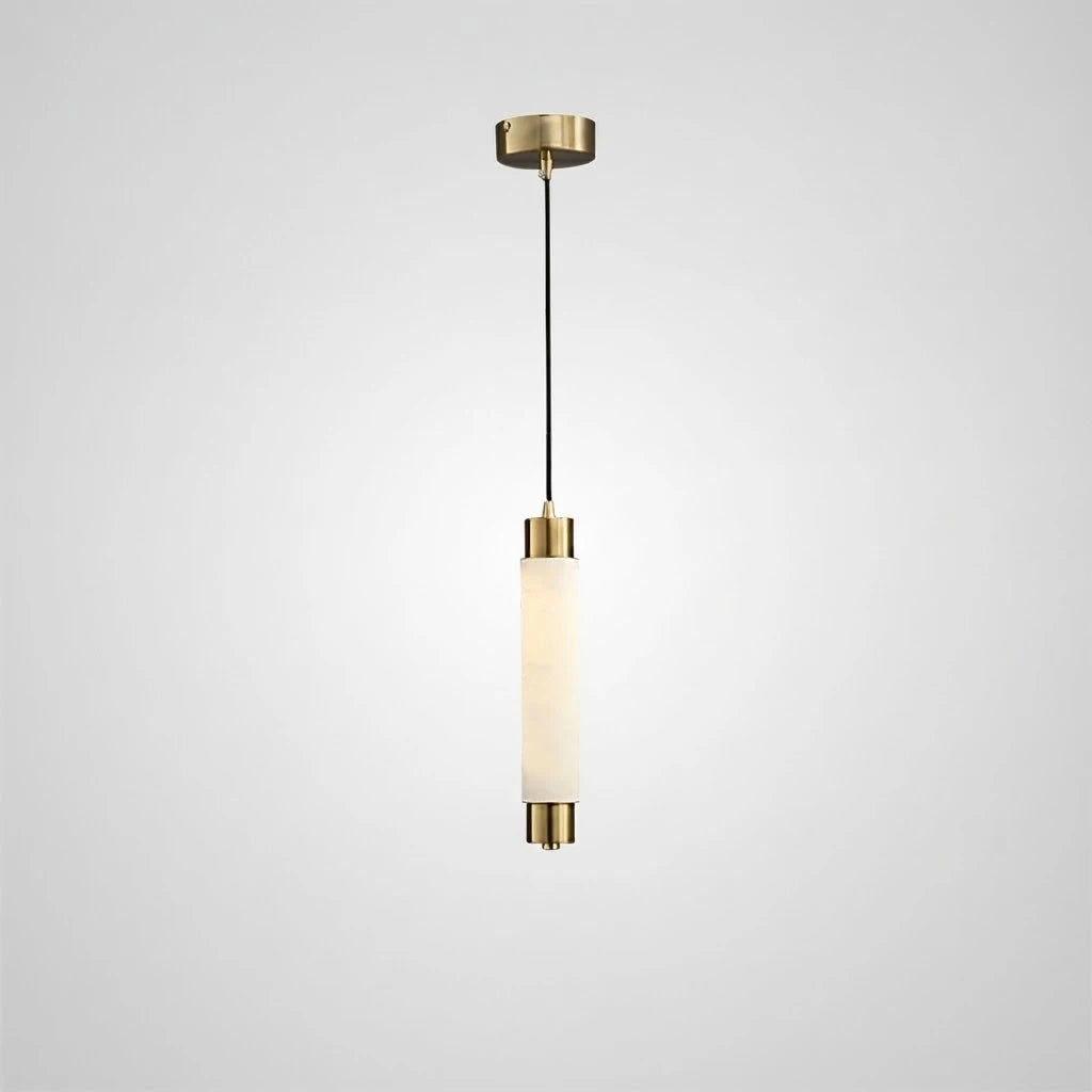 Illuminated Modern Cylindrical Alabaster Pendant Light Studio View