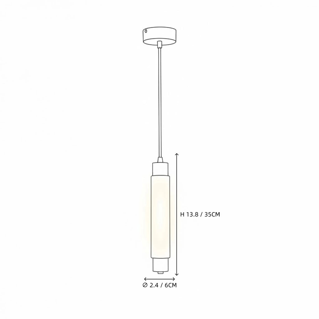 Modern Cylindrical Alabaster Pendant Light Line Art Dimension Diagram