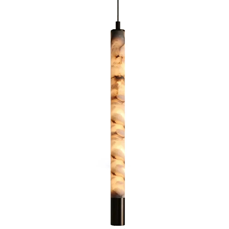 Illuminated Modern Cylindrical Alabaster Art Glass Pendant Light Studio View