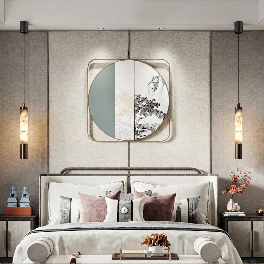 Modern Alabaster Art Glass Pendant Lights Over Master Bedside